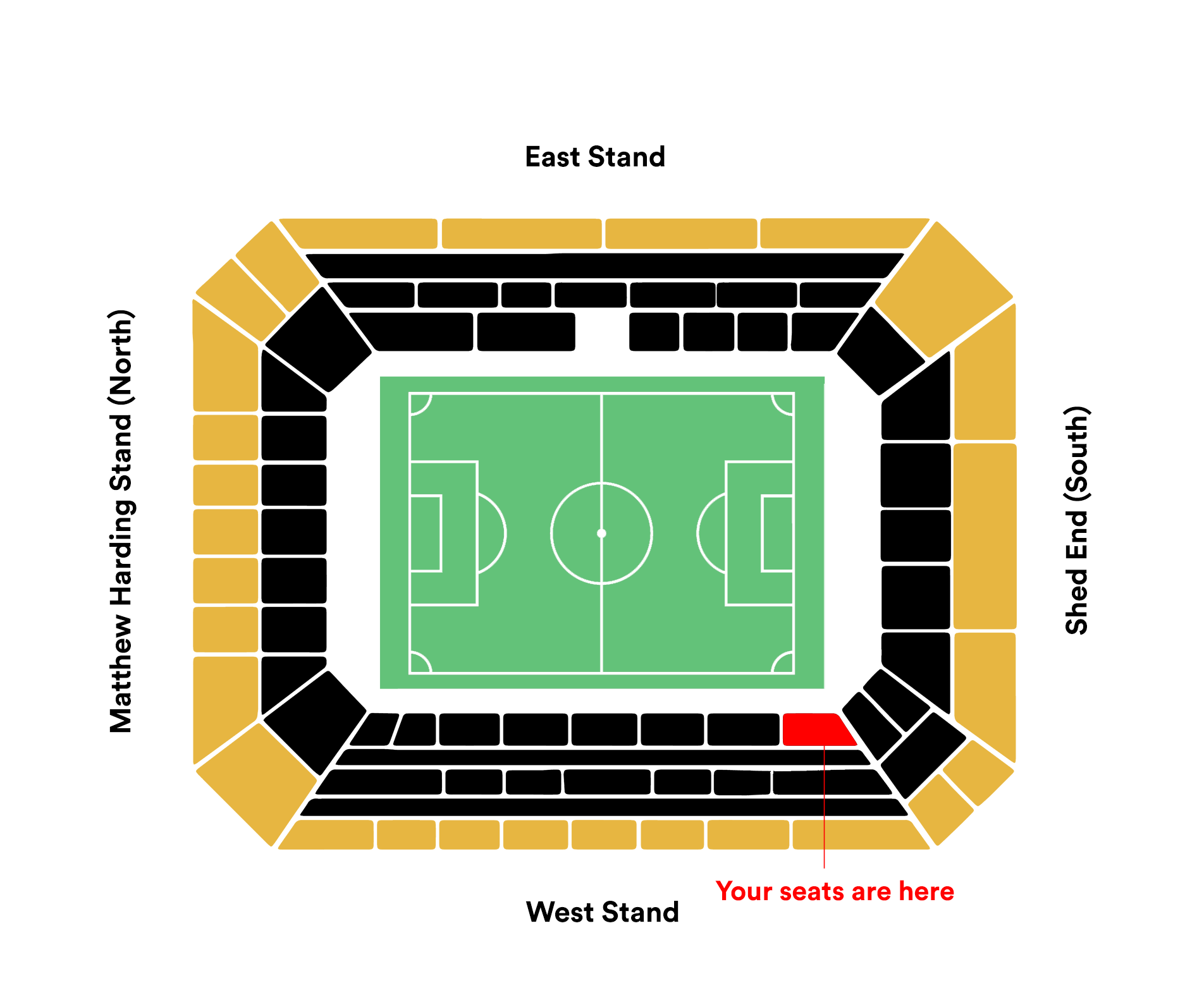 Seatmap for West Stand Lower with 55 Restaurant