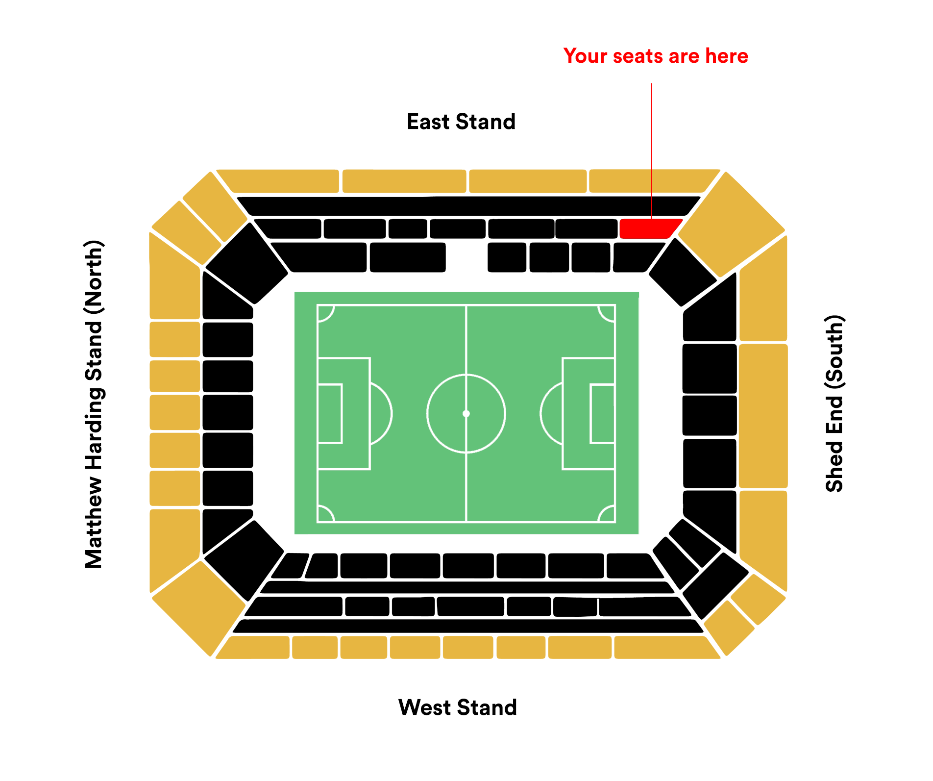Seatmap for East Stand with Captains Bar